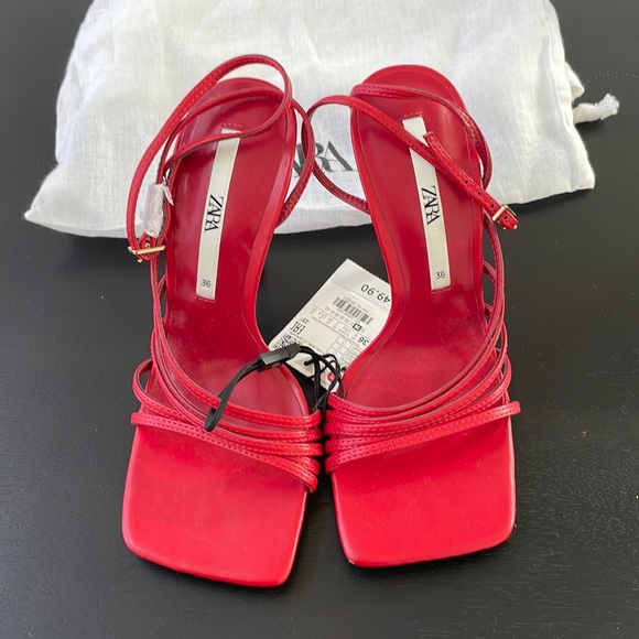 Brand new Zara, red heel sandals - Picture 1 of 6